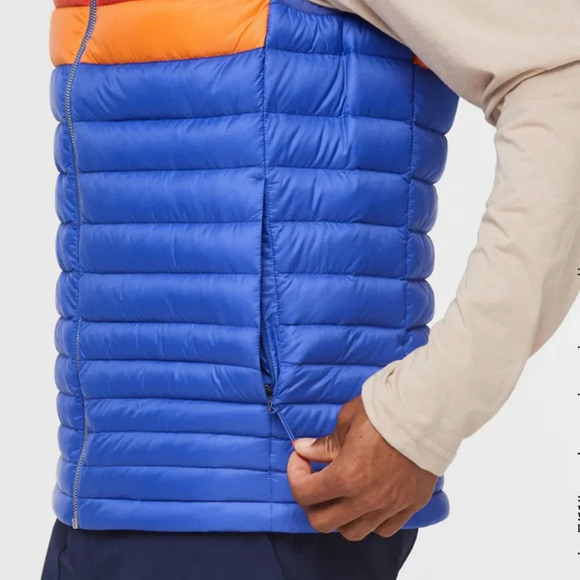 Cotopaxi Men's XL Fuego Down Vest Blue Violet Stripes Yellow NWT Puffy Puff - Picture 14 of 15